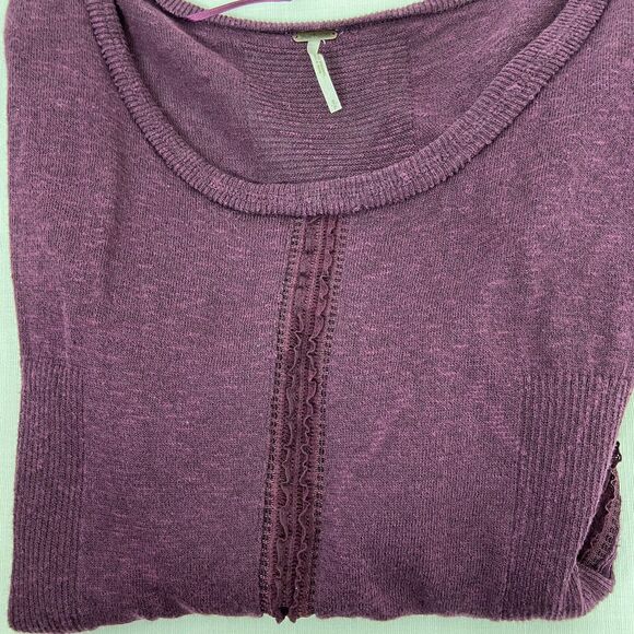 Free People Long Sleeve Lace Purple Sweater Plumberry Size Small Goth Academia - Picture 7 of 7